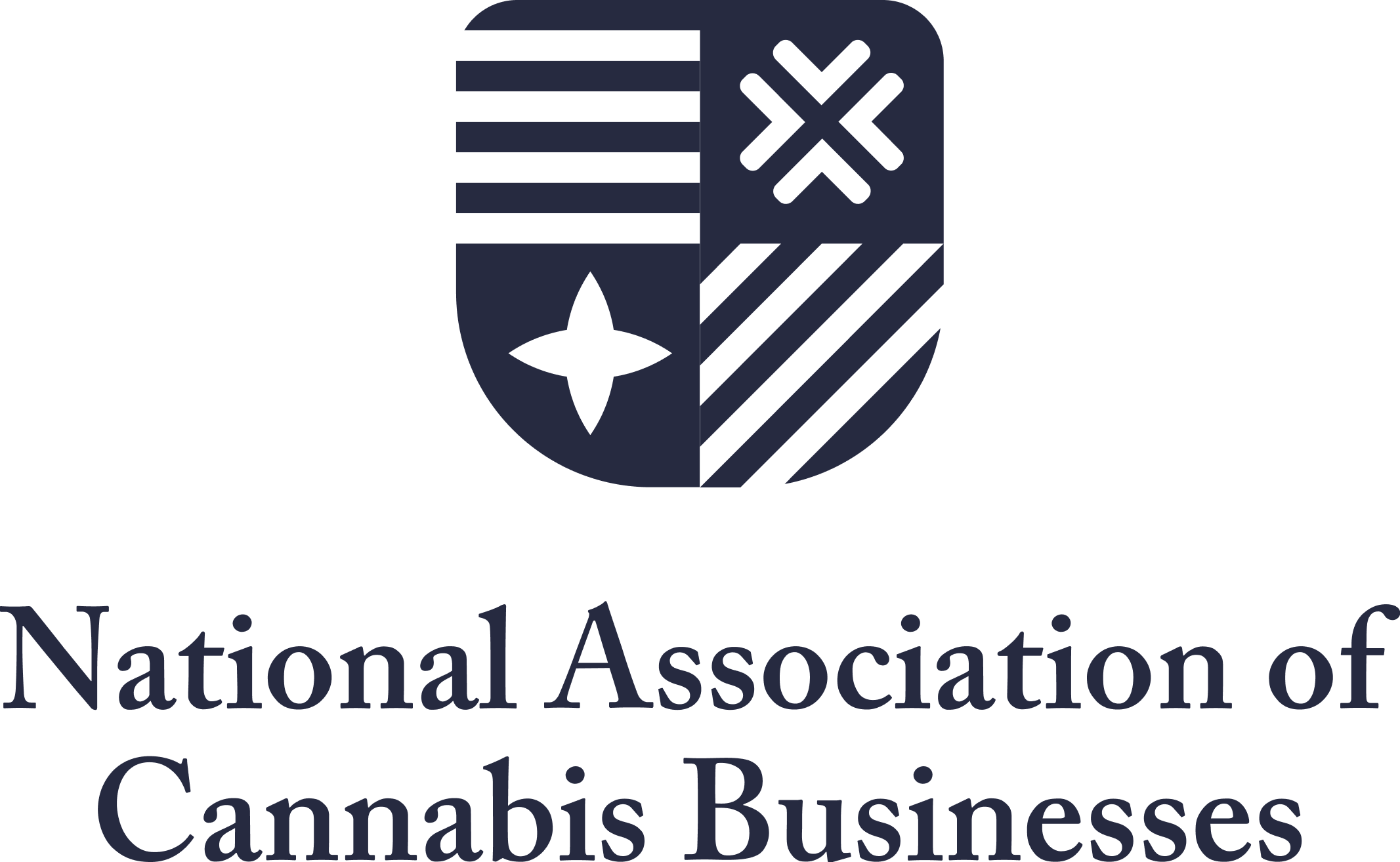 Logo of the National Association of Cannabis Businesses featuring a stylized blue and white emblem next to the organization's name in navy blue font.